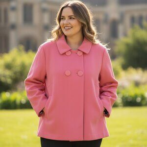 SANDRO Double Breasted Peacoat Plus 3X Jacket Pink Travel Trendy Giraffe Lined